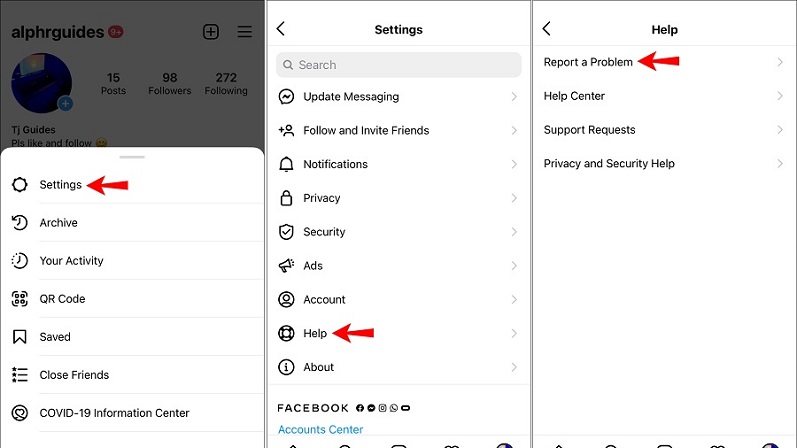 آموزش report problem اینستاگرام